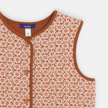 سترة )جيليه( دون أكمام، باللون البني، مُزيَّنة برسمة ورود، للفتيات